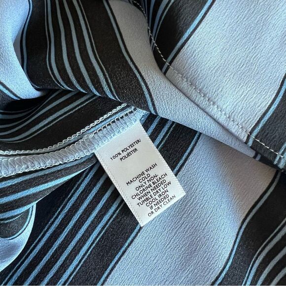 Loft Navy Blue Stripe Tiered Ruffle Tulip Sleeve Blouse Sz M Career - Picture 8 of 10